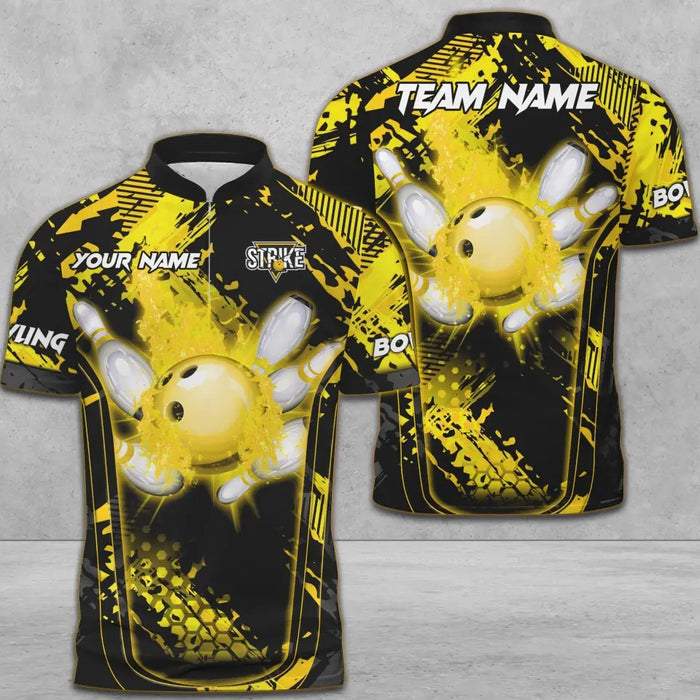 Blisscorners Bowling And Pins Abstract Grunge Texture Multicolor Option Customized Name 3D Shirt