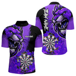 Blisscorners Purple Funny Darts Flame Lion Custom Polo & Quarter-Zip, Personalized Men Dart Shirts Dart Jerseys LM0705