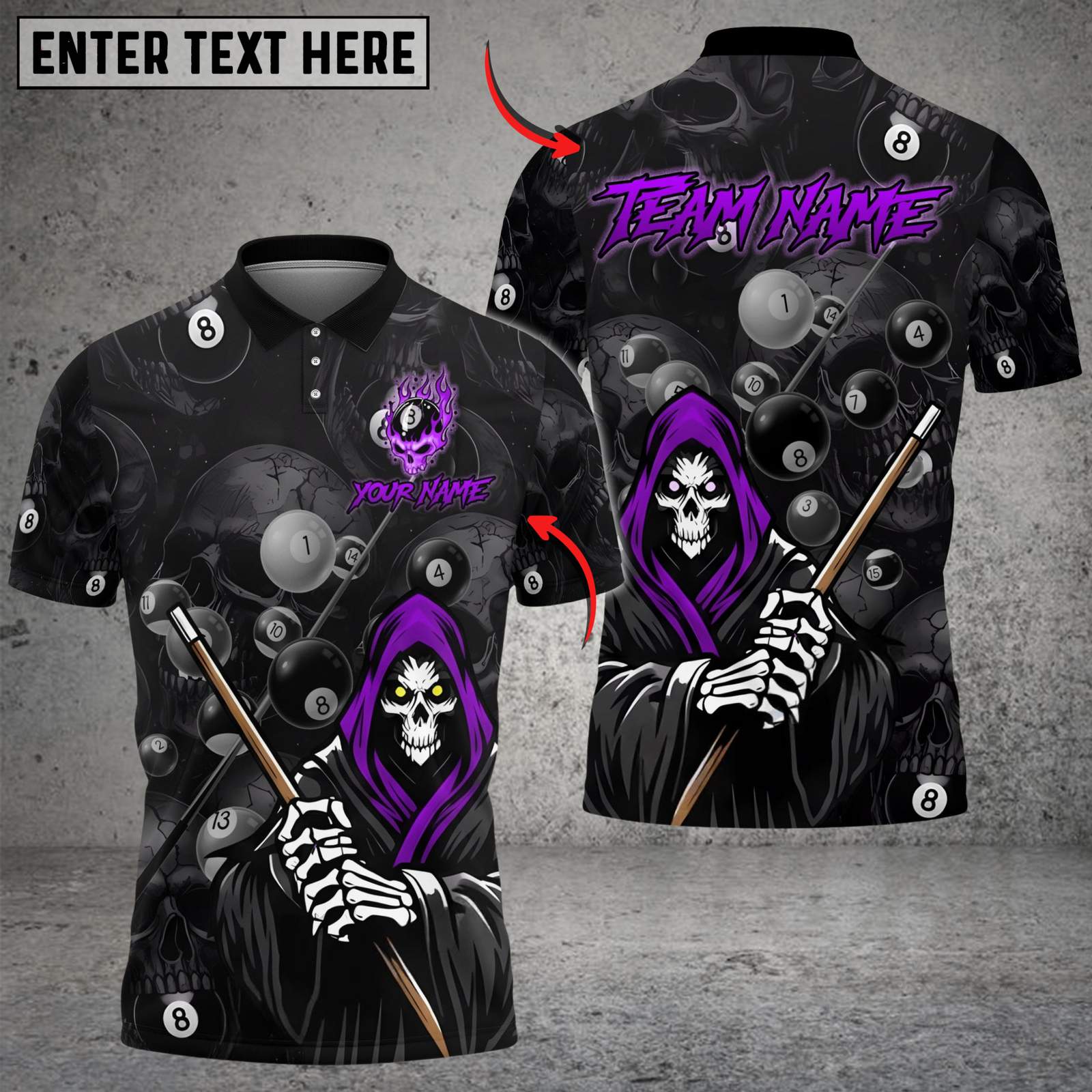 Blisscorners Billiards 8-Ball Dead Reaper Cue Personalized Name Shirt (4 Colors)