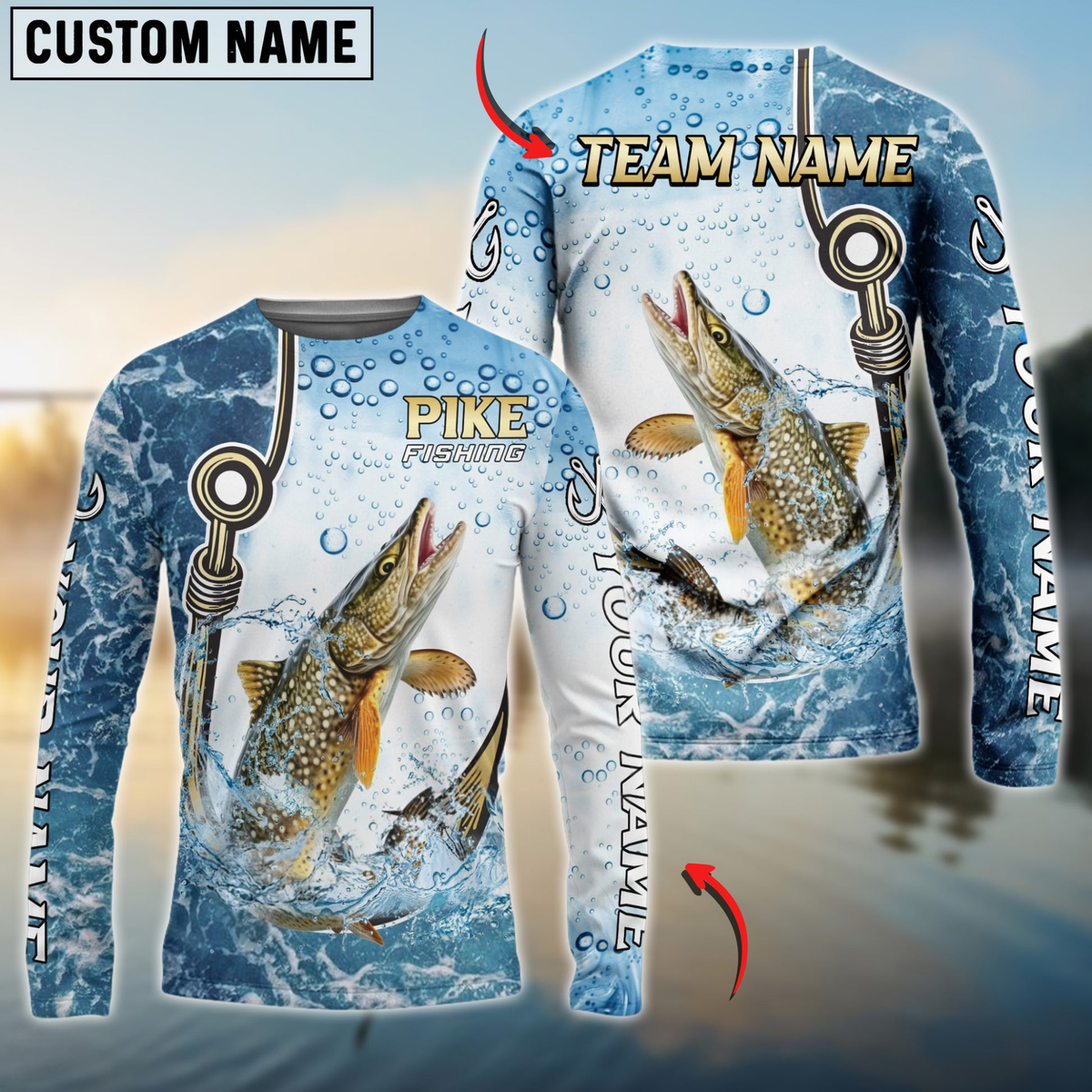 Blisscorners Pike Fishing Golden Hook Graphic Sport Custom Name &amp; Team Name 3D Shirts