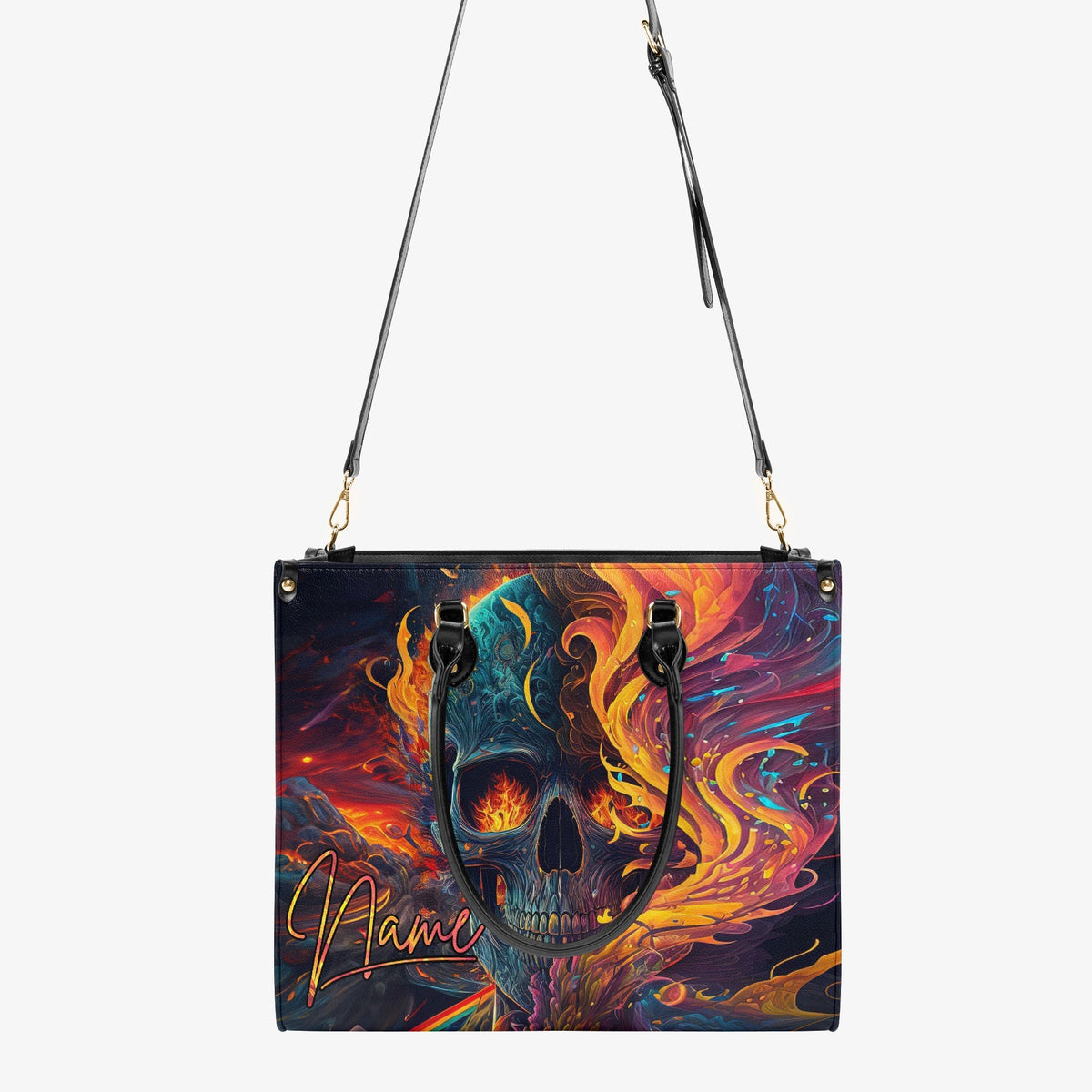 BLISSCORNERS SKULL ON FIRE LEATHER HANDBAG