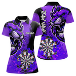 Blisscorners Purple Funny Darts Flame Lion Custom Polo & Quarter-Zip, Personalized Men Dart Shirts Dart Jerseys LM0705