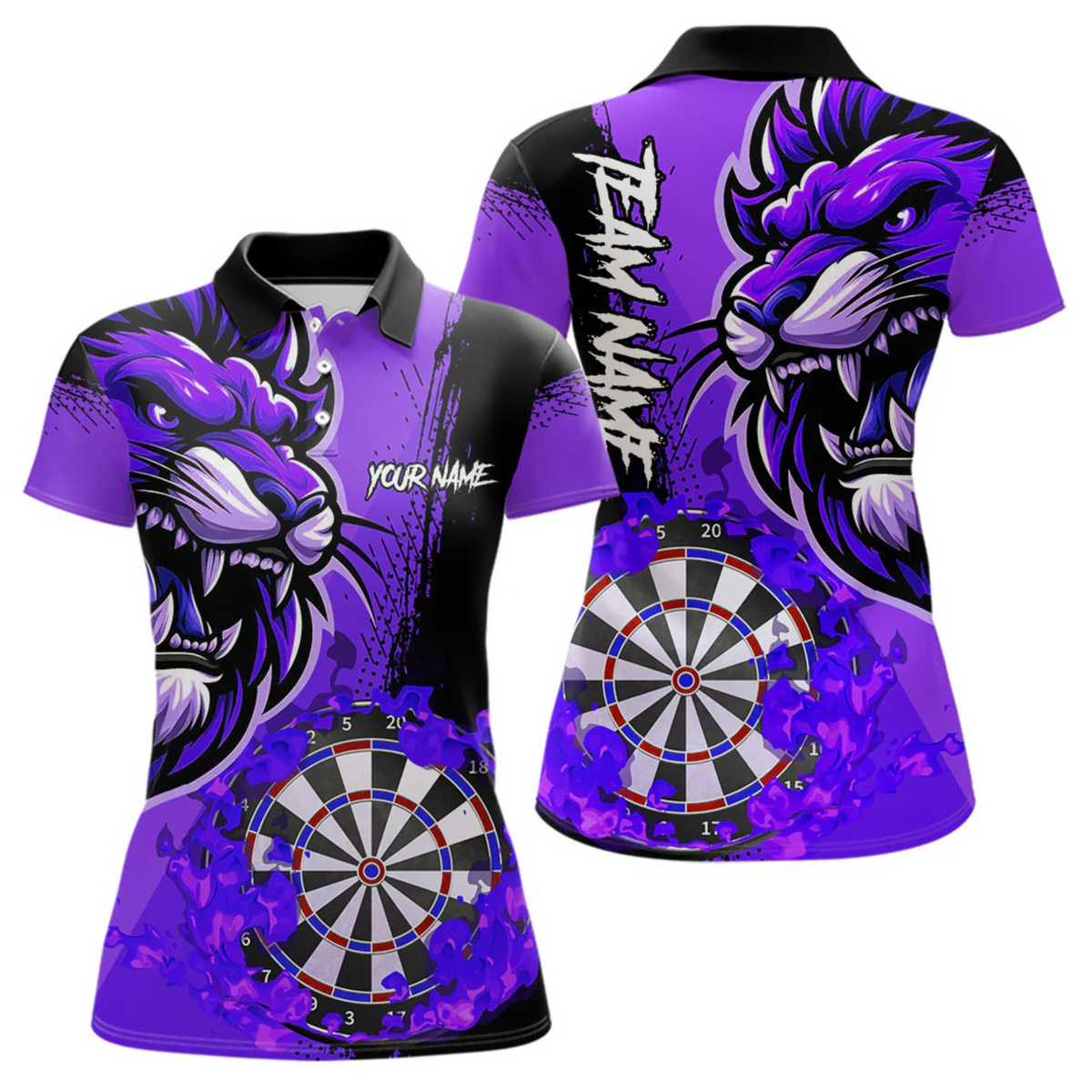 Blisscorners Purple Funny Darts Flame Lion Custom Polo & Quarter-Zip, Personalized Men Dart Shirts Dart JerseysÂ LM0705