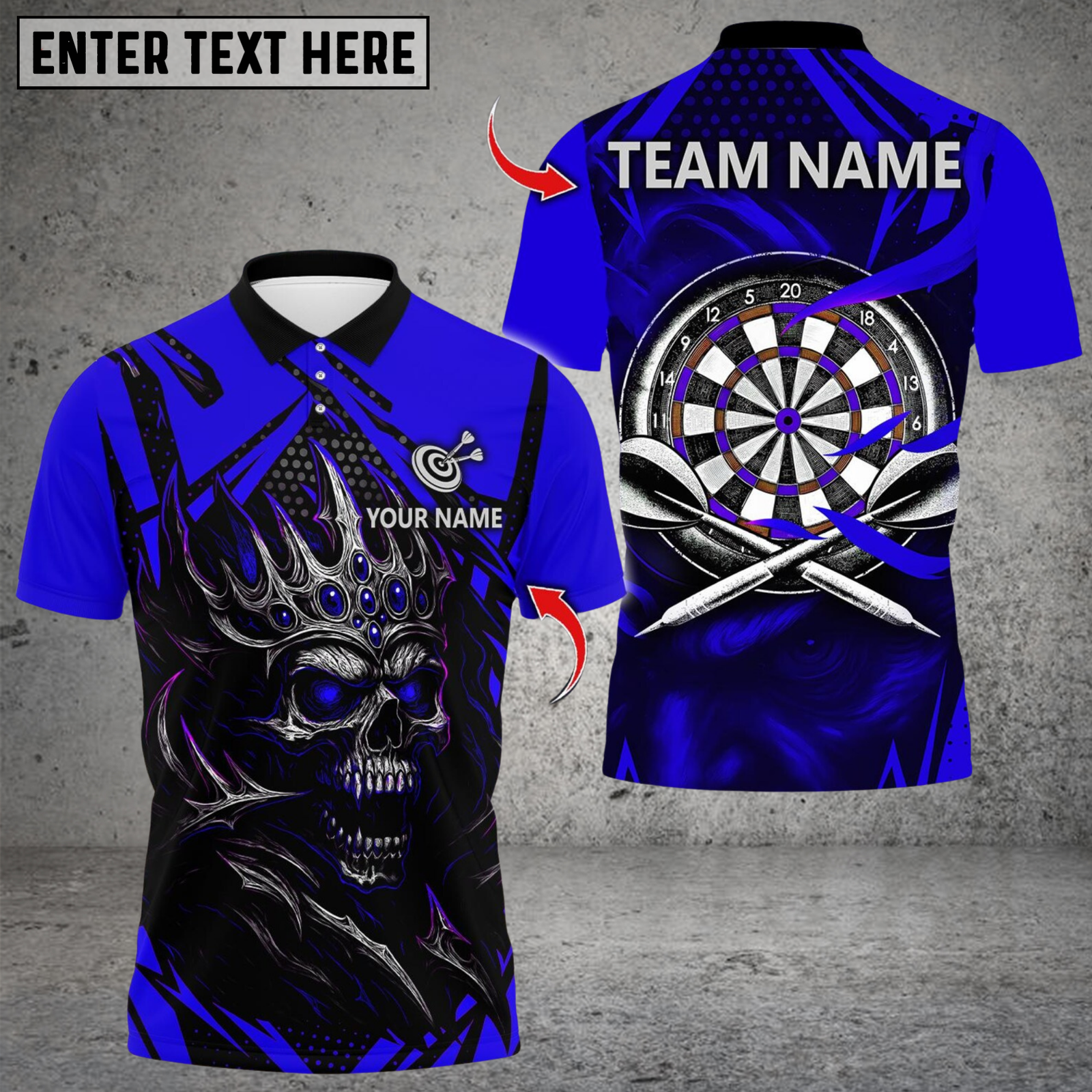 Blisscorners Darts Skull Flame Multicolor Customized Name, Team Name 3D Shirts