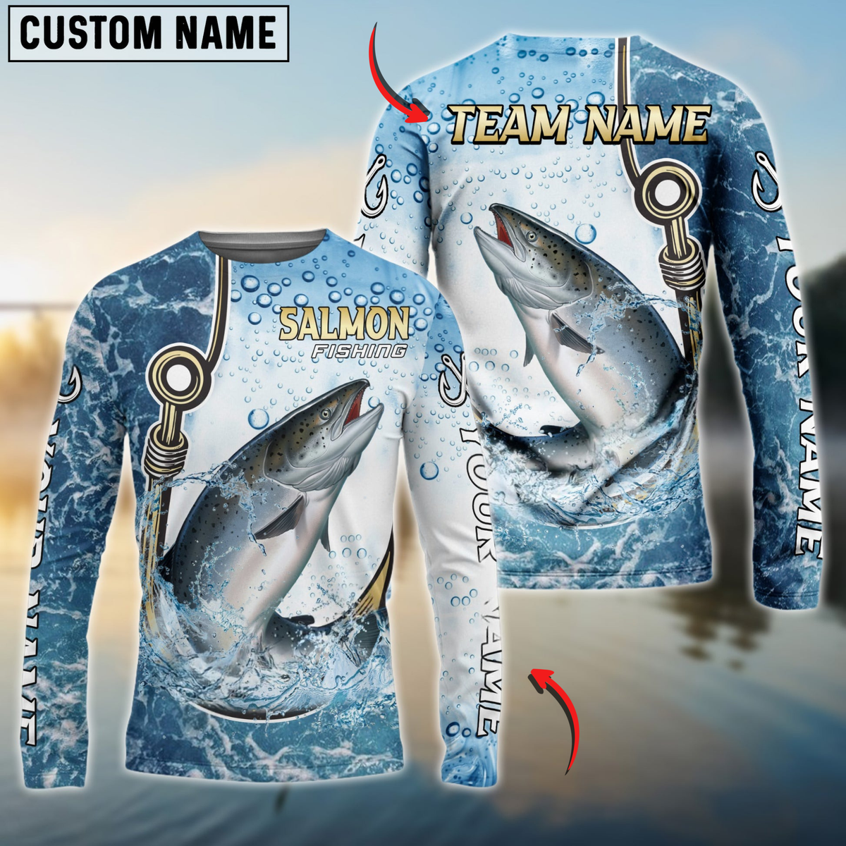 Blisscorners Salmon Fishing Golden Hook Graphic Sport Custom Name &amp; Team Name 3D Shirts