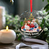 Custom Photo Christmas With My Family Is My Happy Place - Family Personalized Custom Circle Glass Ornament - Christmas Gift For Family Members