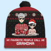 Christmas Is Brighter With Grandma - Family Personalized Custom Christmas Beanie Hat - Christmas Gift For Mom, Grandma