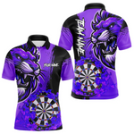 Blisscorners Purple Funny Darts Flame Lion Custom Polo & Quarter-Zip, Personalized Men Dart Shirts Dart Jerseys LM0705