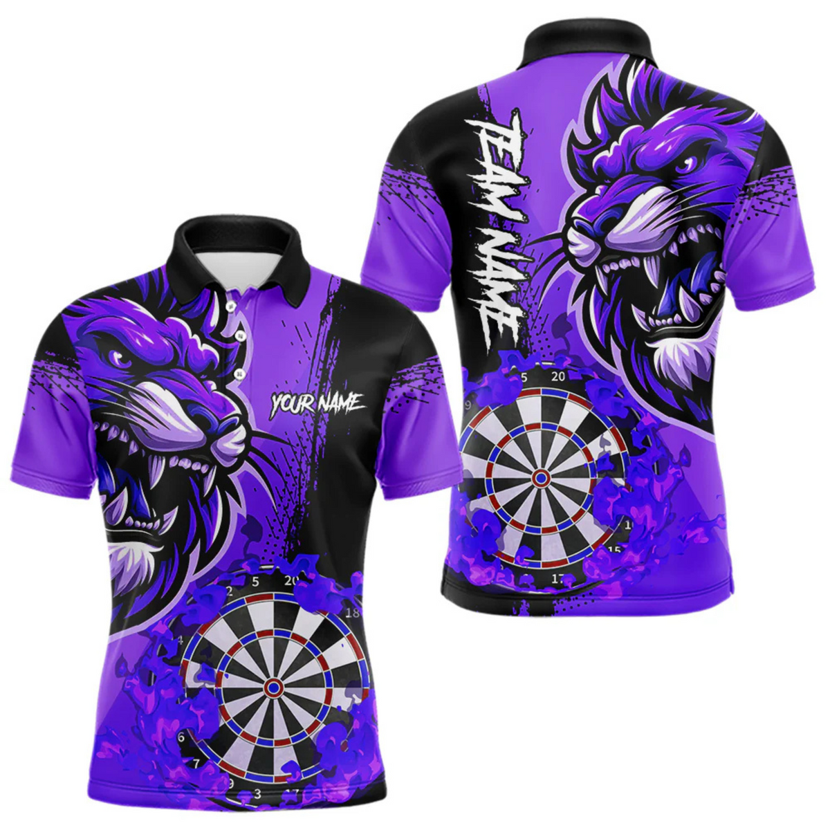 Blisscorners Purple Funny Darts Flame Lion Custom Polo & Quarter-Zip, Personalized Men Dart Shirts Dart JerseysÂ LM0705