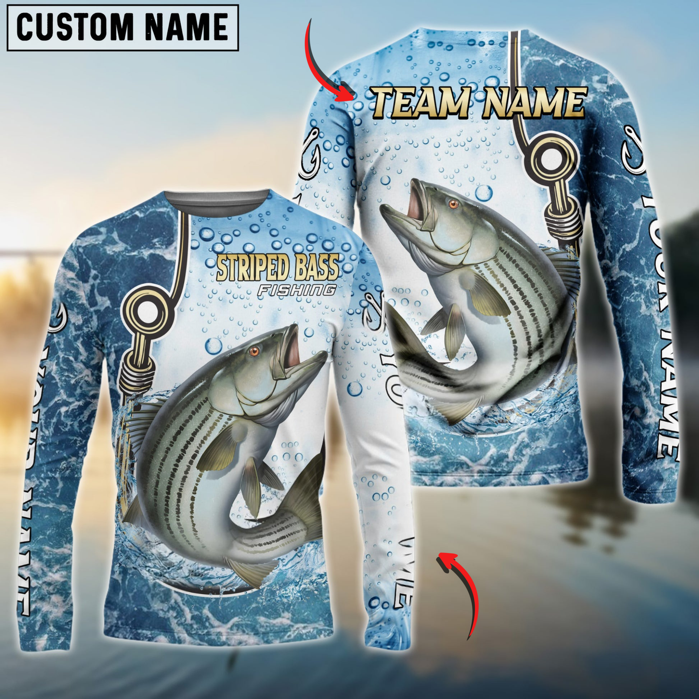 Blisscorners Striped Bass Fishing Golden Hook Graphic Sport Custom Name & Team Name 3D Shirts