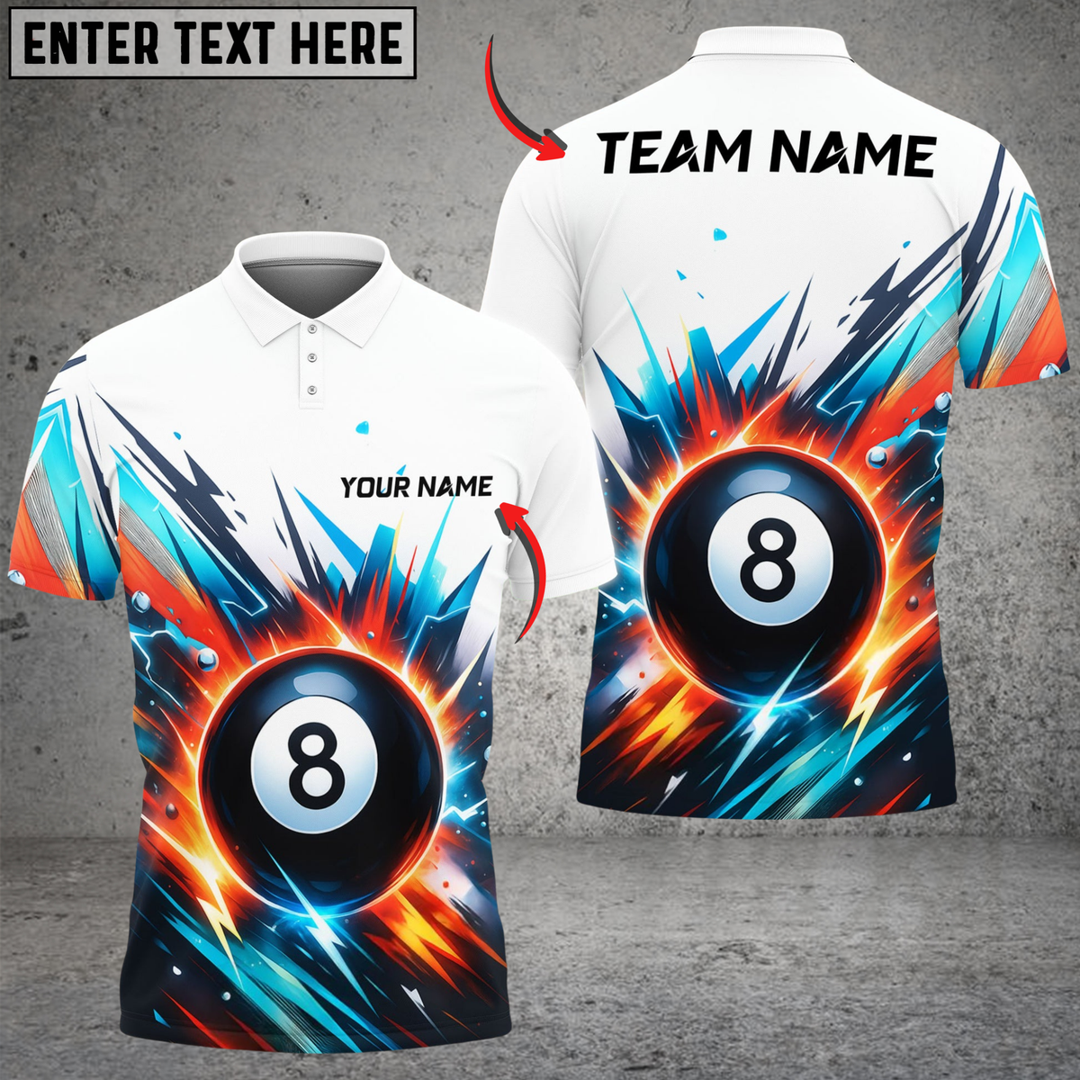 Blisscorners Billiards Ball 8 Thunder Break Personalized Name, Team Name Unisex Shirt