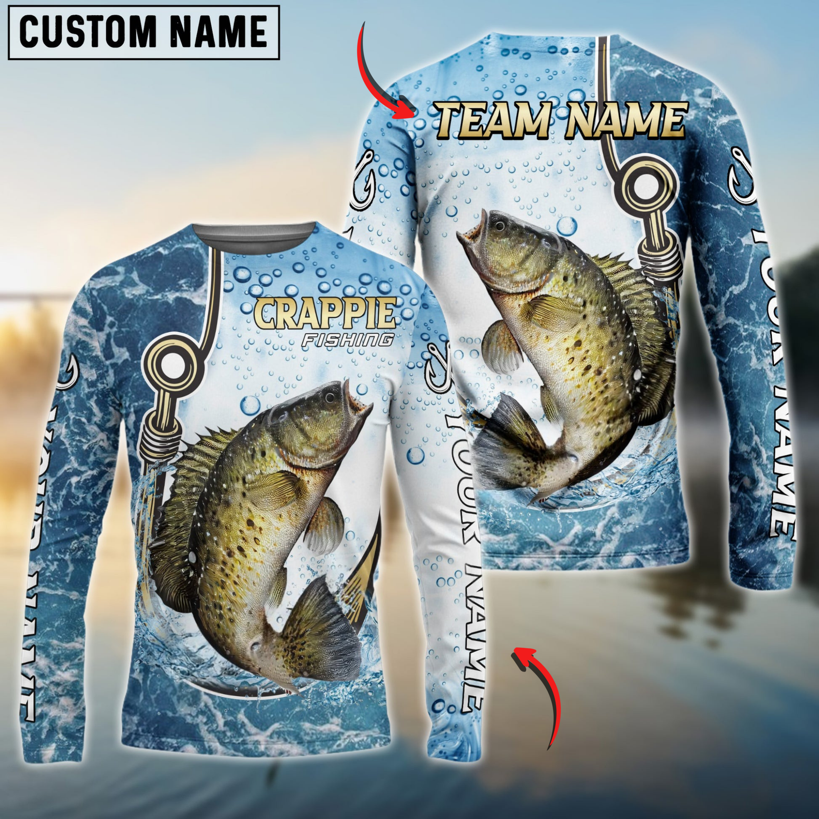 Blisscorners Crappie Fishing Golden Hook Graphic Sport Custom Name & Team Name 3D Shirts