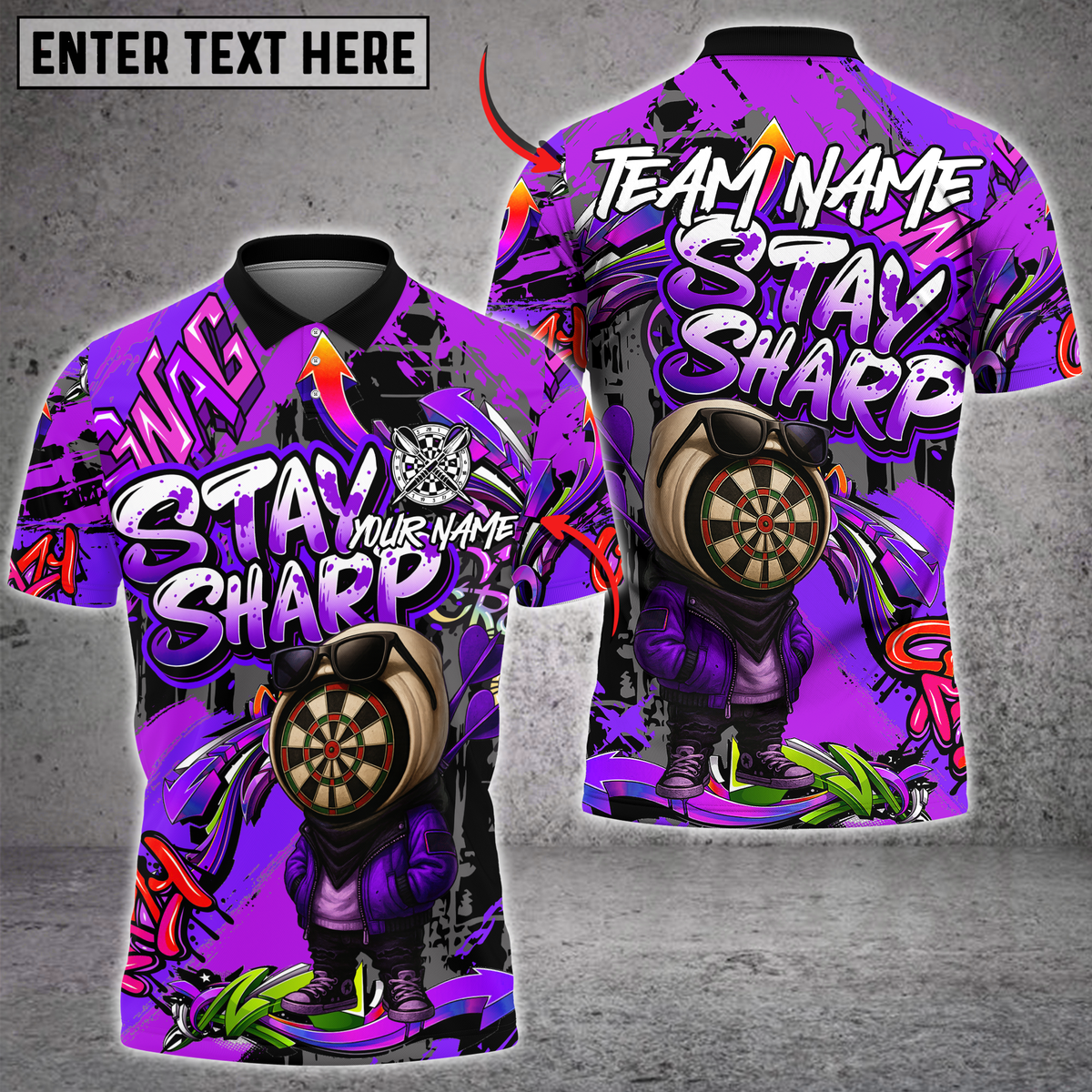 Blisscorners Darts Graffiti Dartboard Character Stay Sharp Multicolor Customized Name, Team Name 3D Shirts