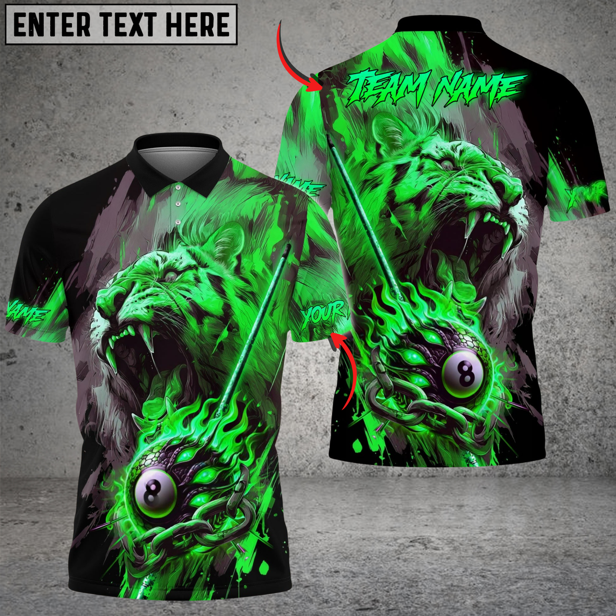 Blisscorners Billiard 8-Ball Tiger Fire Chain Multicolor Customized Name, Team Name 3D Shirt