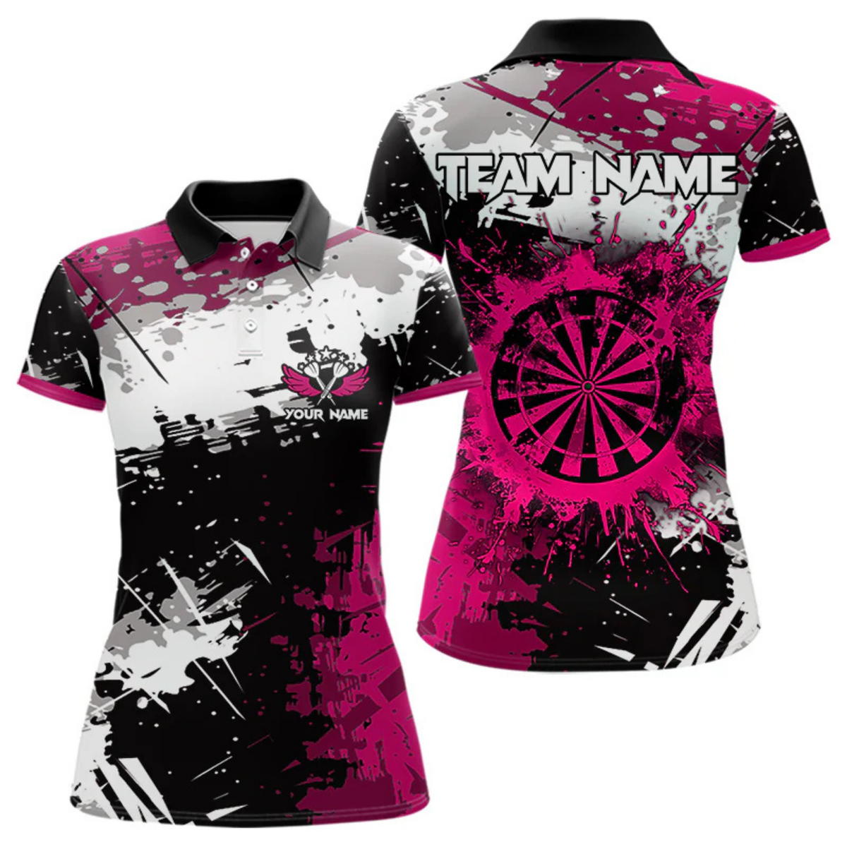Blisscorners Pink Grunge Paint Splash Dart Polo & Quarter Zip Custom Dart Shirts For Men Darts Team Jerseys LM064