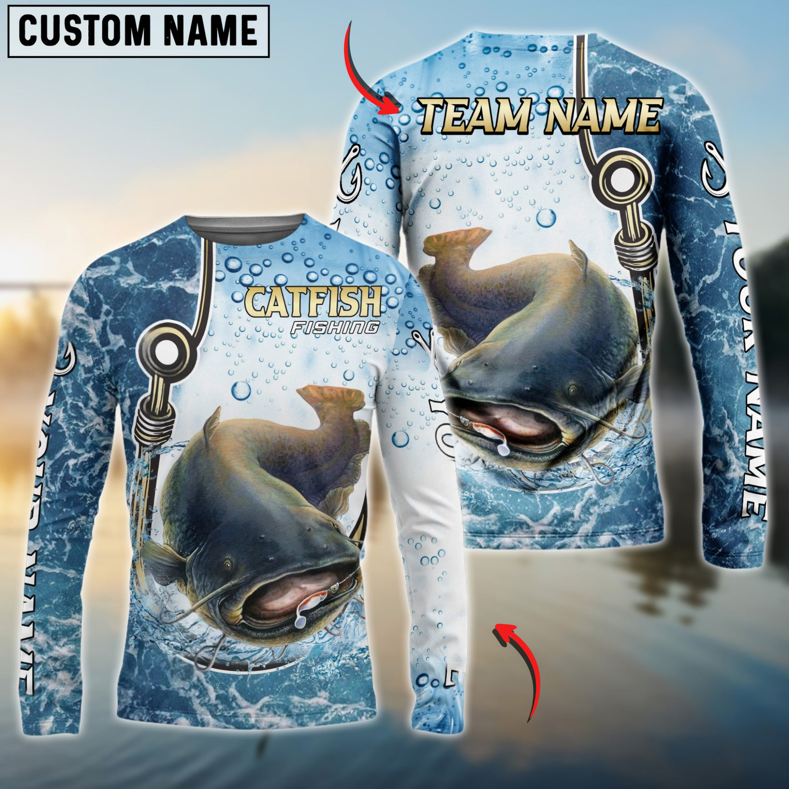 Blisscorners Catfish Fishing Golden Hook Graphic Sport Custom Name & Team Name 3D Shirts