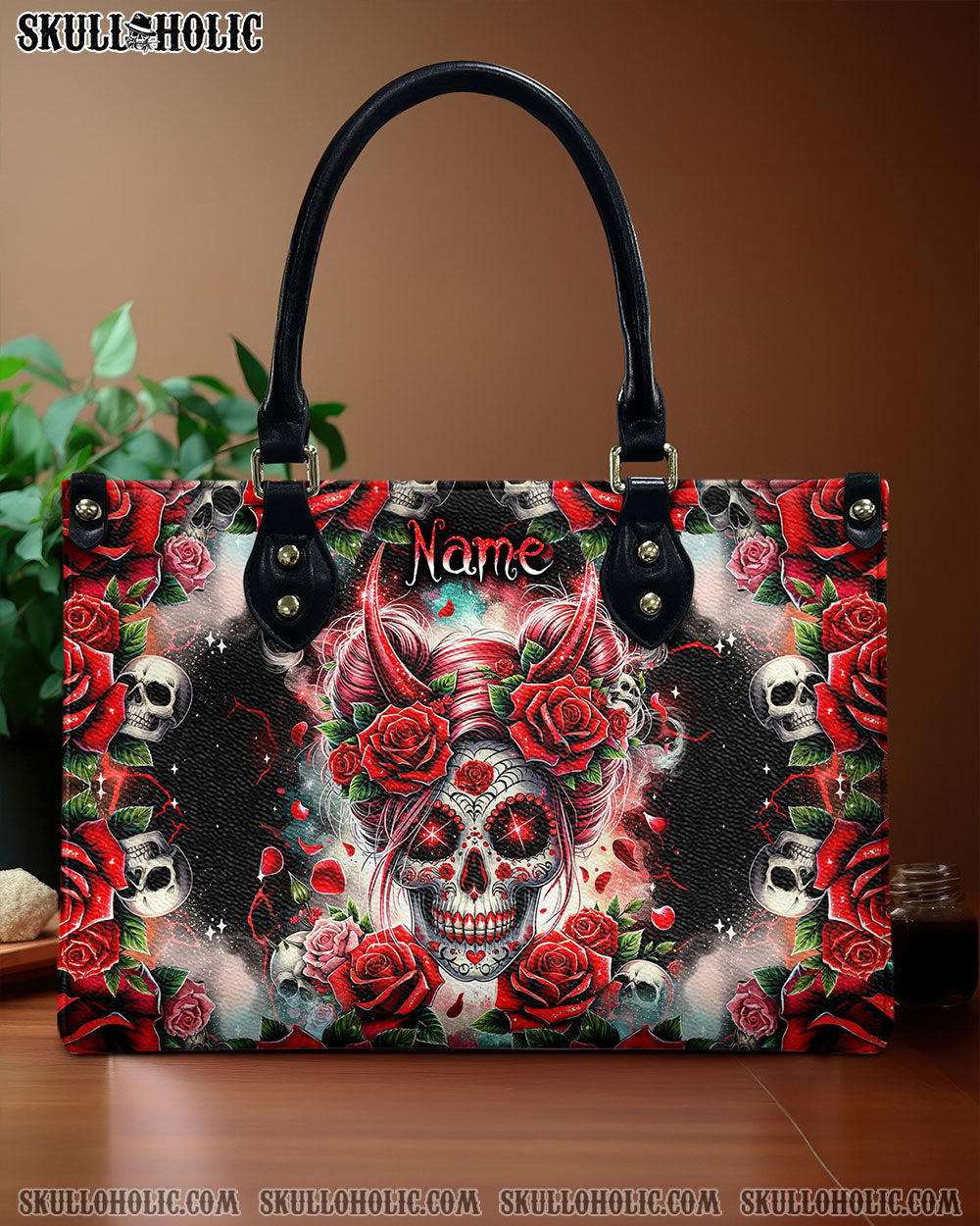 BLISSCORNERS SKULL ROSES LEATHER HANDBAG