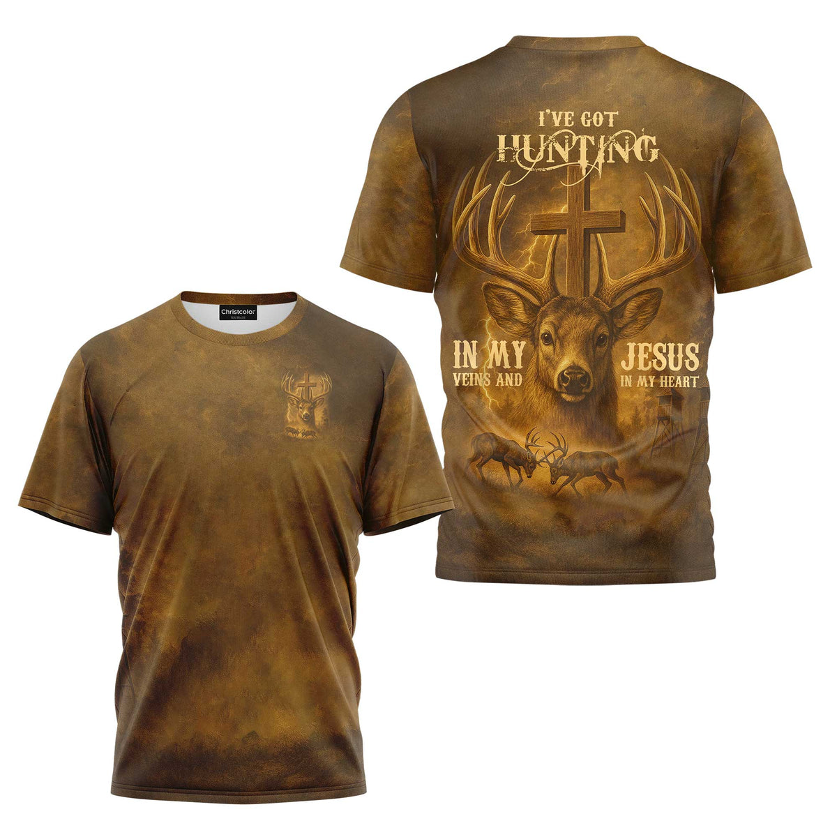 Blisscorners I've Got Hunting In My Veins And Jesus In My Heart Custom Name Shirt, Personalized Hunting 3D Shirt