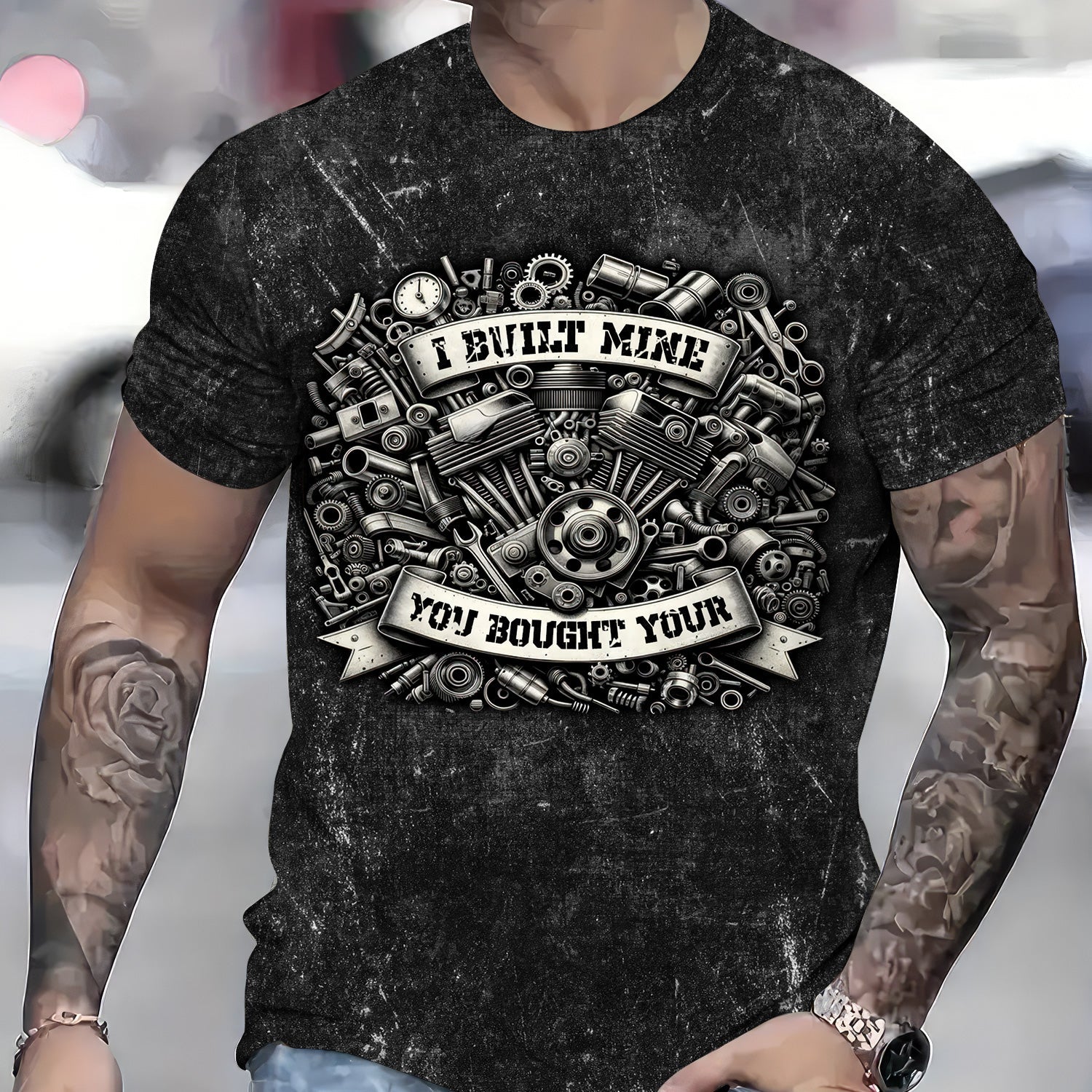 Blisscorners Funny Mechanic Shirt, I Built Mine You Bought Your Shirt, Mechanic Engine Repair Tee for Auto Enthusiast Technician Rider Workwear Gift for Men