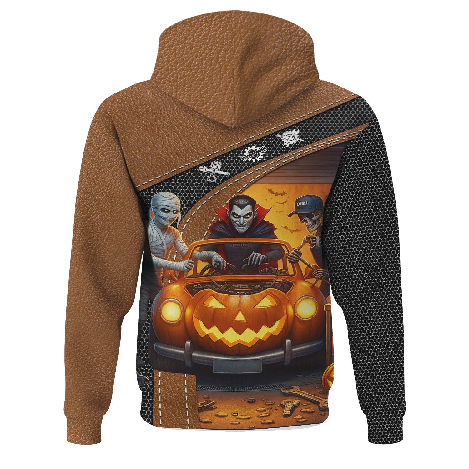 Blisscorners Halloween Mechanic T Shirt Funny Vampire Skeleton Mummy Pumpkin Car Spooky Auto Repair Garage Workwear Tee Gift For Men Women Halloween