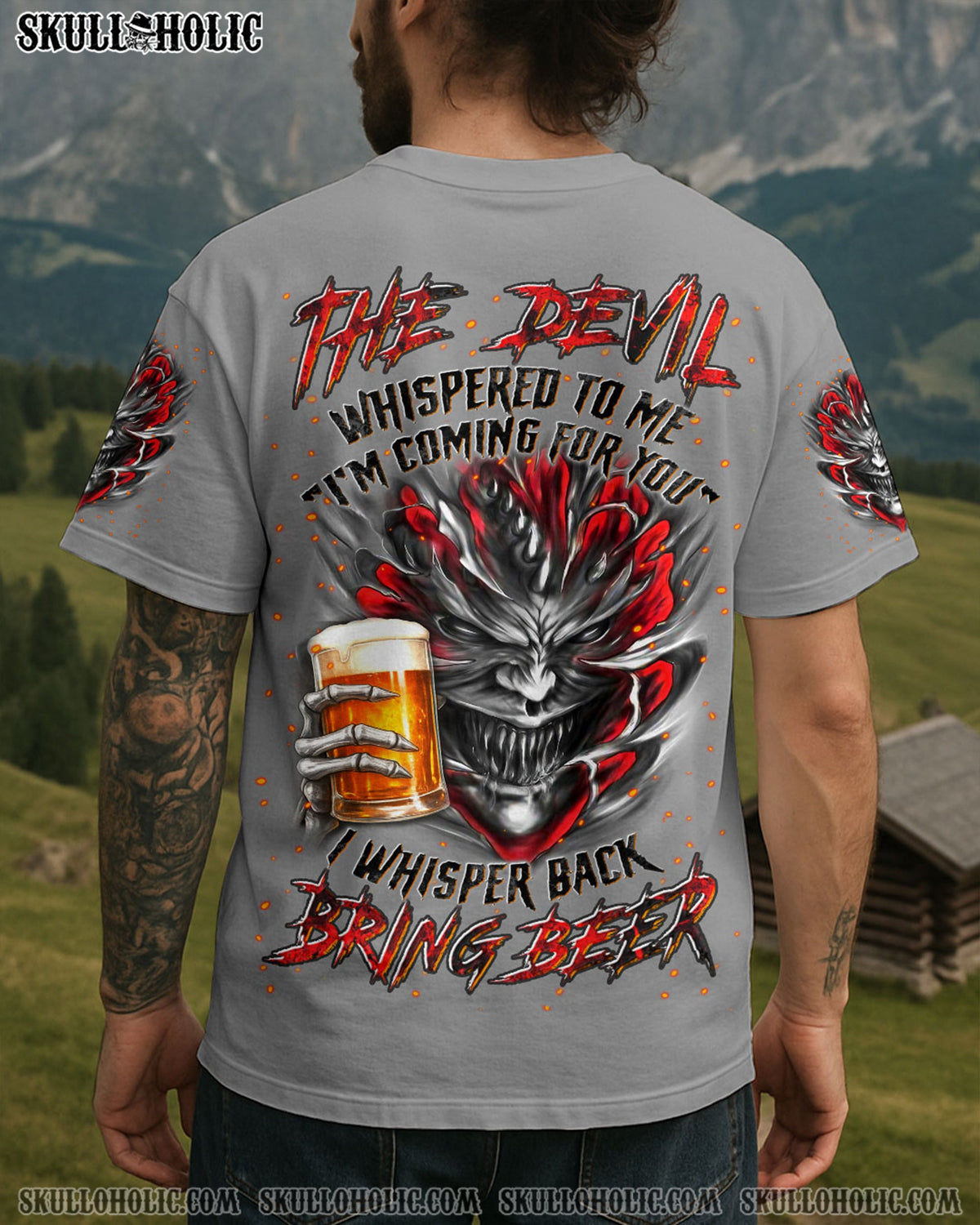 BLISSCORNERS THE DEVIL WHISPERED TO ME BRING BEER SKULL ALL OVER PRINT
