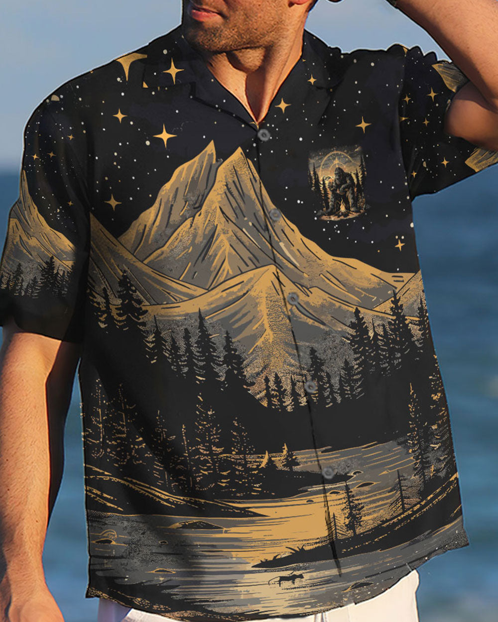 BLISSCORNERS NOT ALL WHO WANDER ARE LOST BIGFOOT COMPASS HAWAIIAN SHIRT