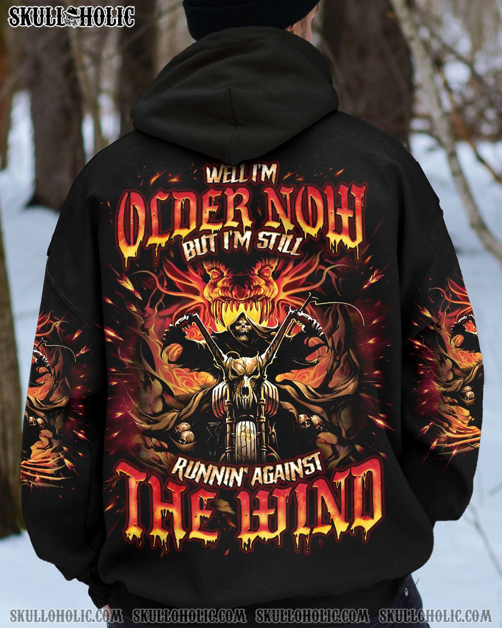 BLISSCORNERS RUNNING AGAINST THE WIND BIKER SKULL ALL OVER PRINT