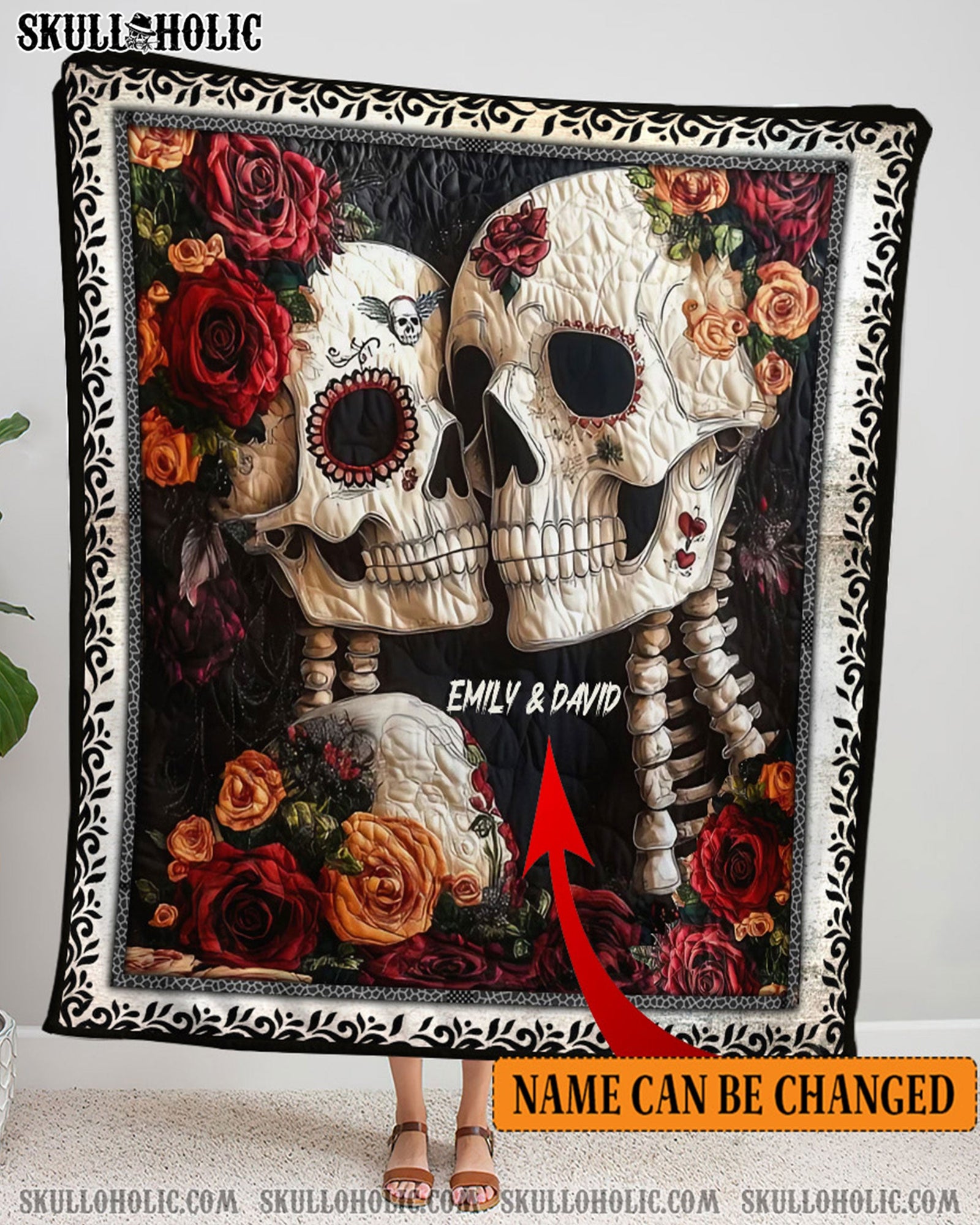 BLISSCORNERS PERSONALIZED SKULL COUPLE FLEECE BLANKET