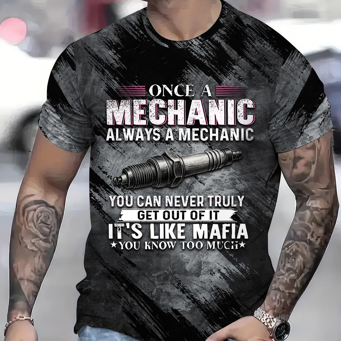 Blisscorners Once A Mechanic Always A Mechanic Shirt Funny Printed Vintage Mechanic Unisex T Shirt Spark Plug Design