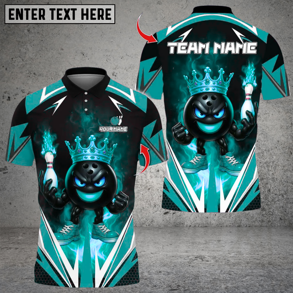 Blisscorners King Bowling Cartoon With Flame Design Multicolor Customized Name, Team Name 3D Shirts