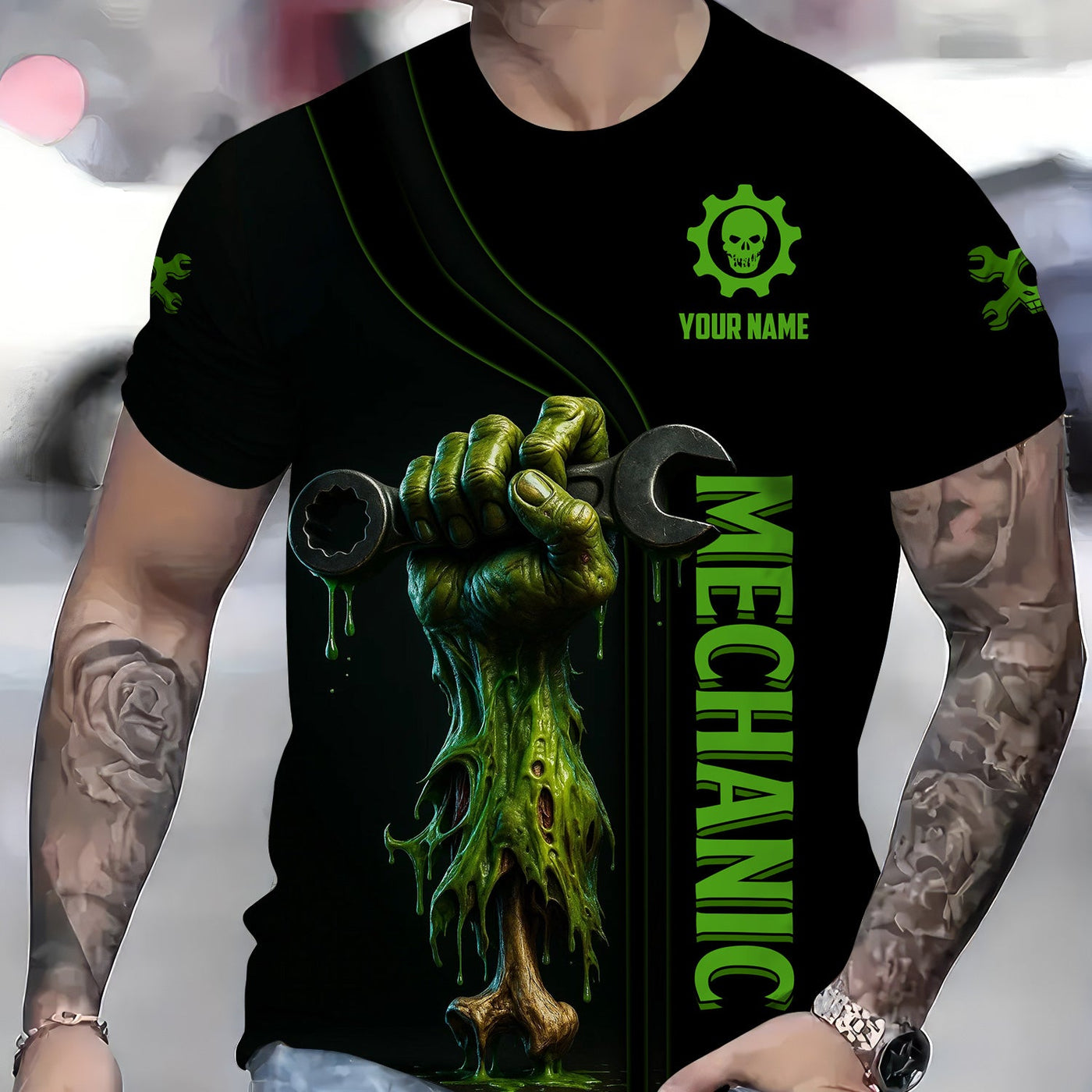 Blisscorners Personalized Mechanic Shirt, I Will Not Quit I'm A Mechanic Till I Die, Zombie and Wrenches Design, Gift For Men