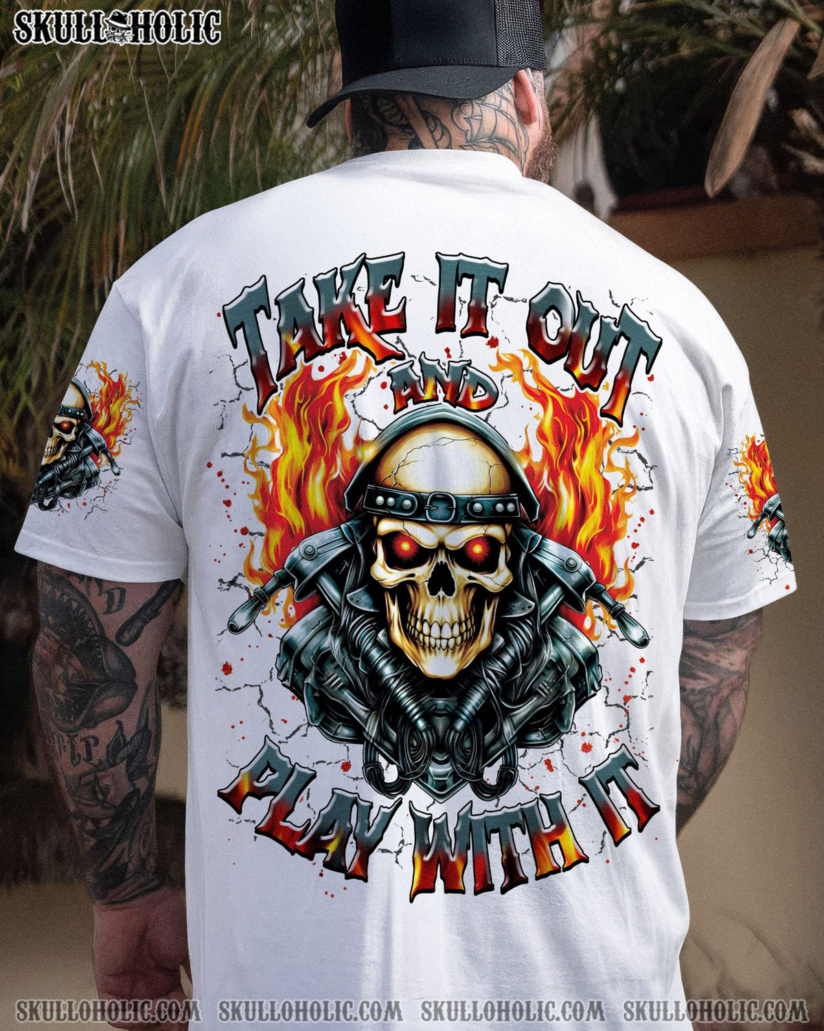 BLISSCORNERS TAKE IT OUT AND PLAY WITH IT BIKER SKULL ALL OVER PRINT