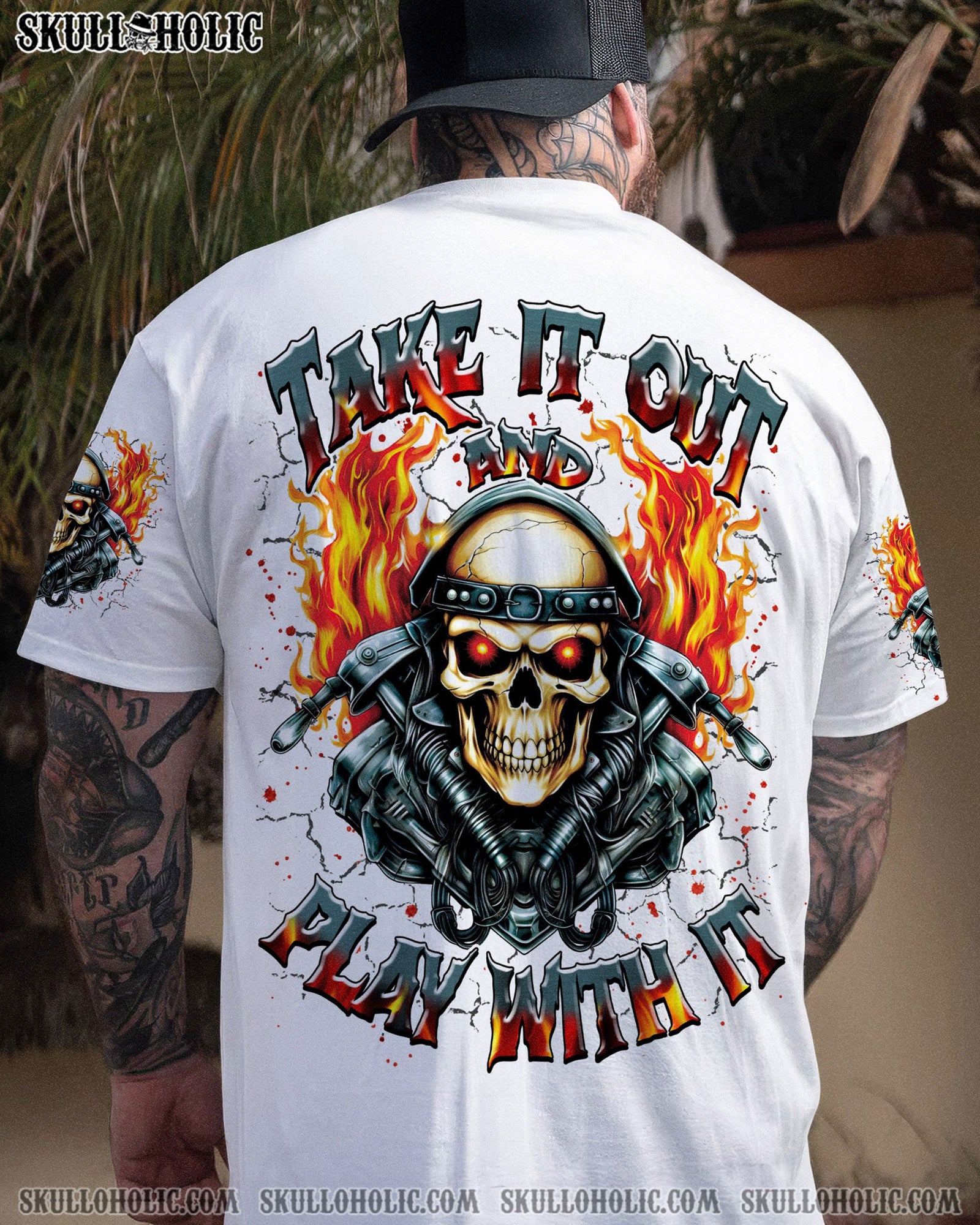 BLISSCORNERS TAKE IT OUT AND PLAY WITH IT BIKER SKULL ALL OVER PRINT