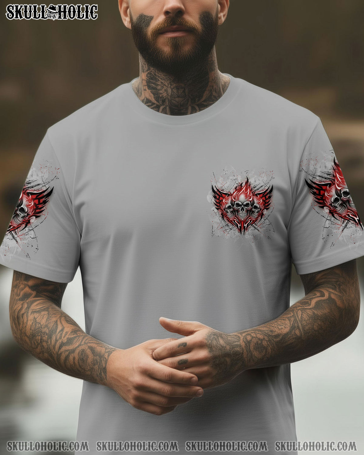 BLISSCORNERS I HAVE 3 SIDES 3 FIRE SKULLS ALL OVER PRINT
