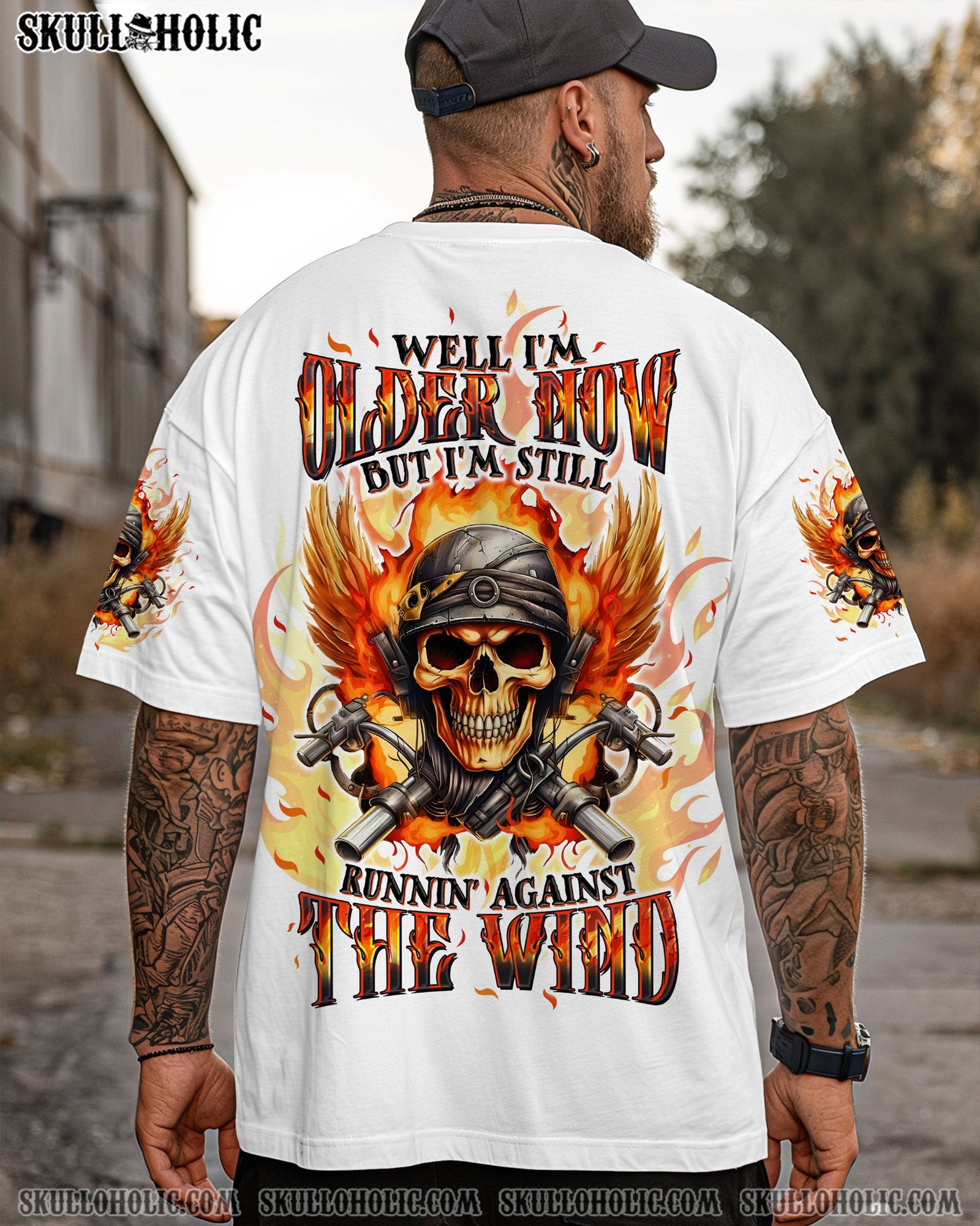 BLISSCORNERS RUNNING AGAINST THE WIND BIKER SKULL ALL OVER PRINT