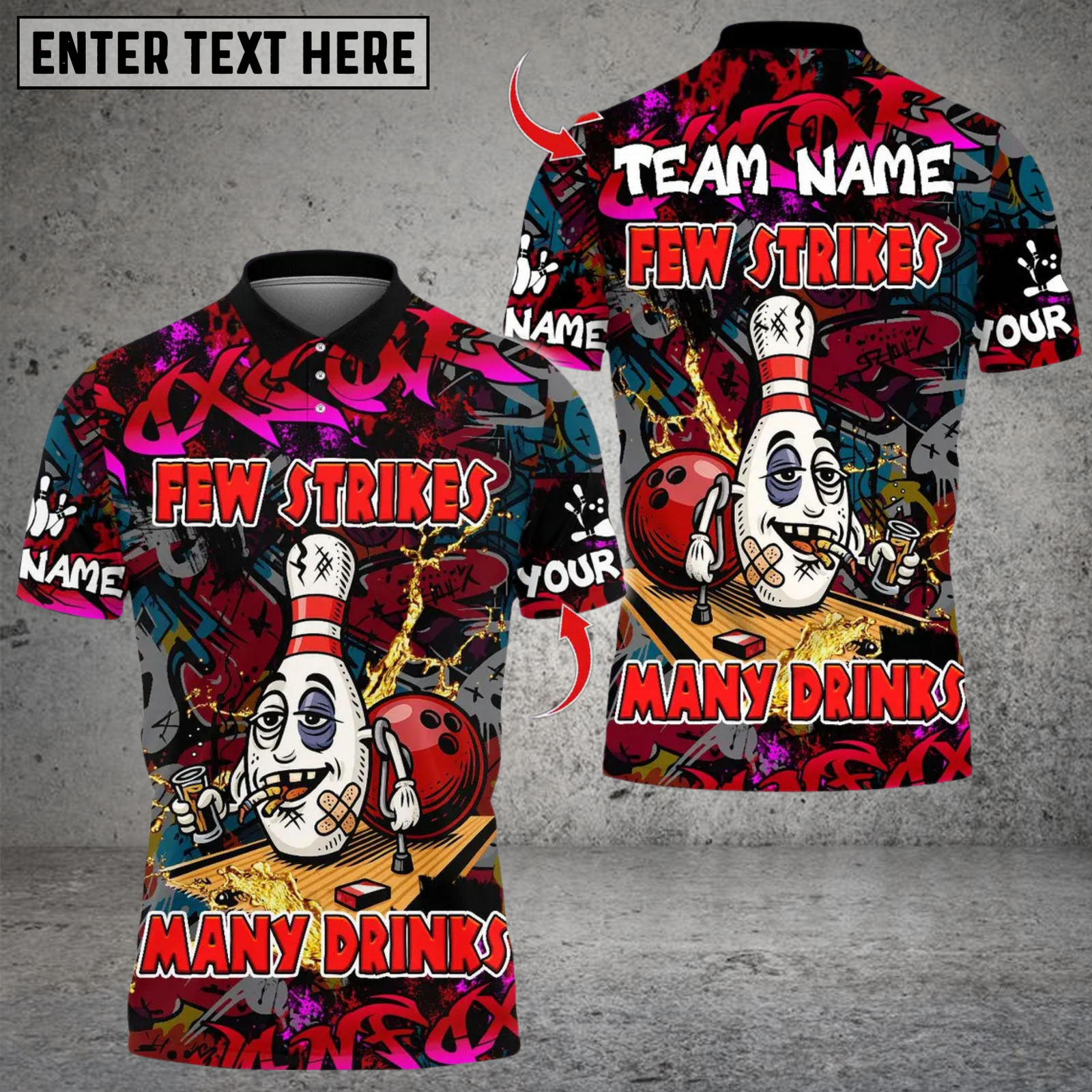 Blisscorners Few Strike Many Drinks Bowling Design Multicolor Customized Name, Team Name 3D Shirts
