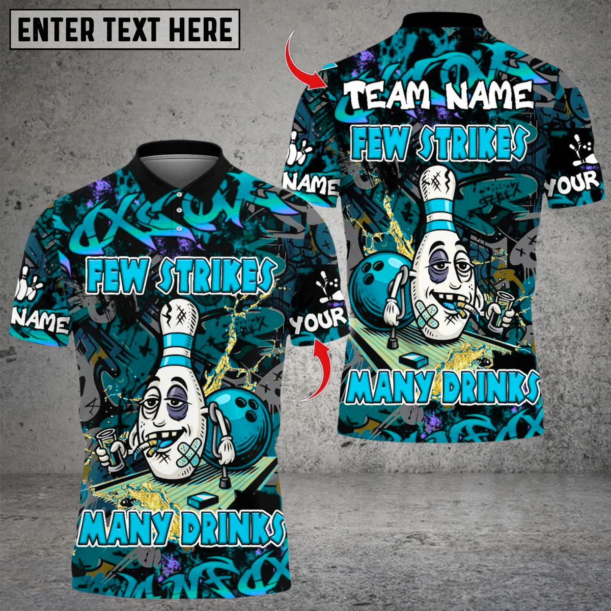 Blisscorners Few Strike Many Drinks Bowling Design Multicolor Customized Name, Team Name 3D Shirts