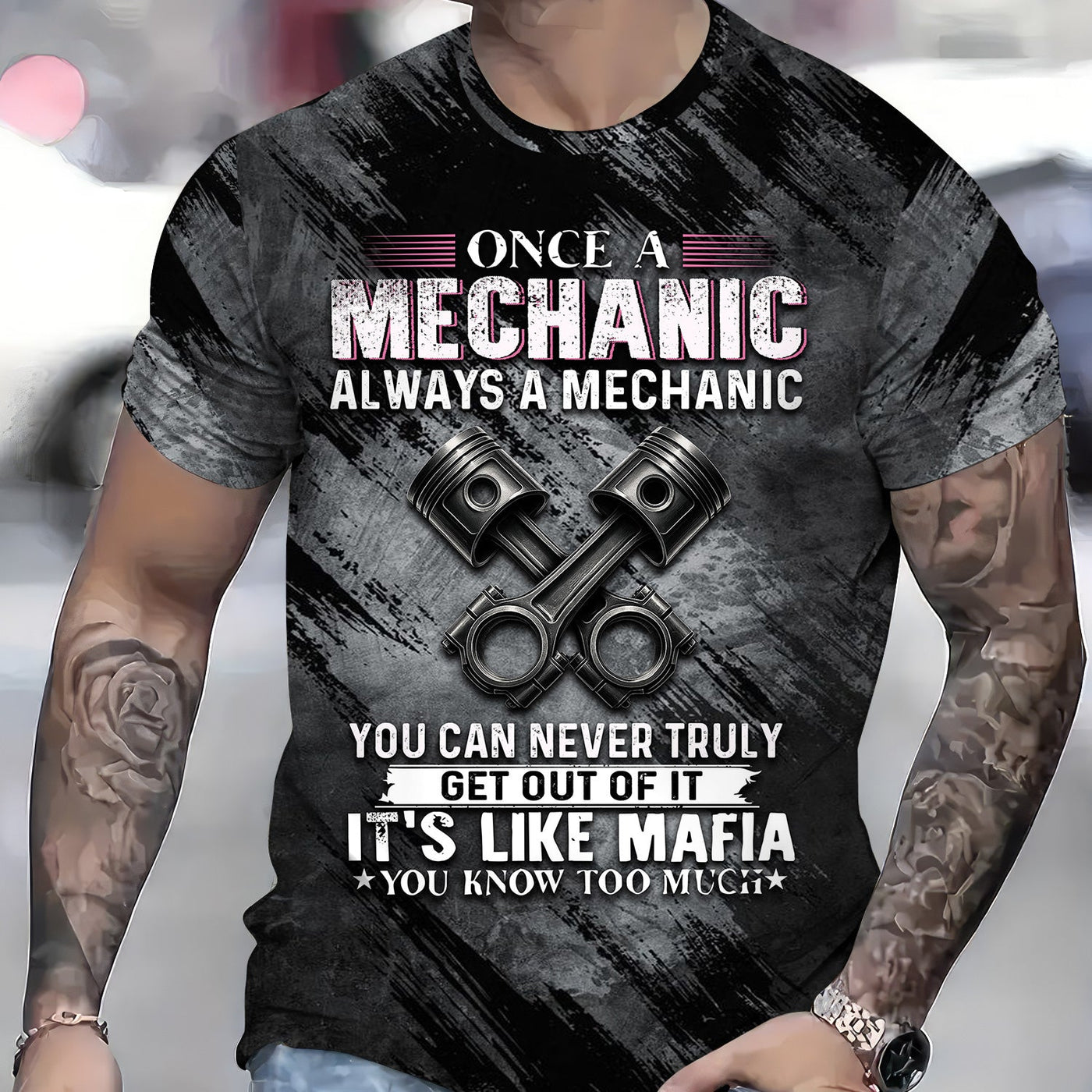 Blisscorners Once A Mechanic Always A Mechanic Shirt Funny Printed Vintage Mechanic Unisex T Shirt Engine Piston Design