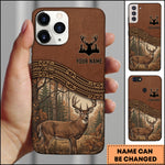 Blisscorners Artist Hunting Deer Zipper Leather Brown Forest Scene Personalized Name Phone Case
