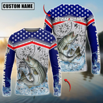 Blisscorners Striped Bass Fishing American Anchor Compass Lighthouse Graphic Custom Name & Team Name 3D Shirts