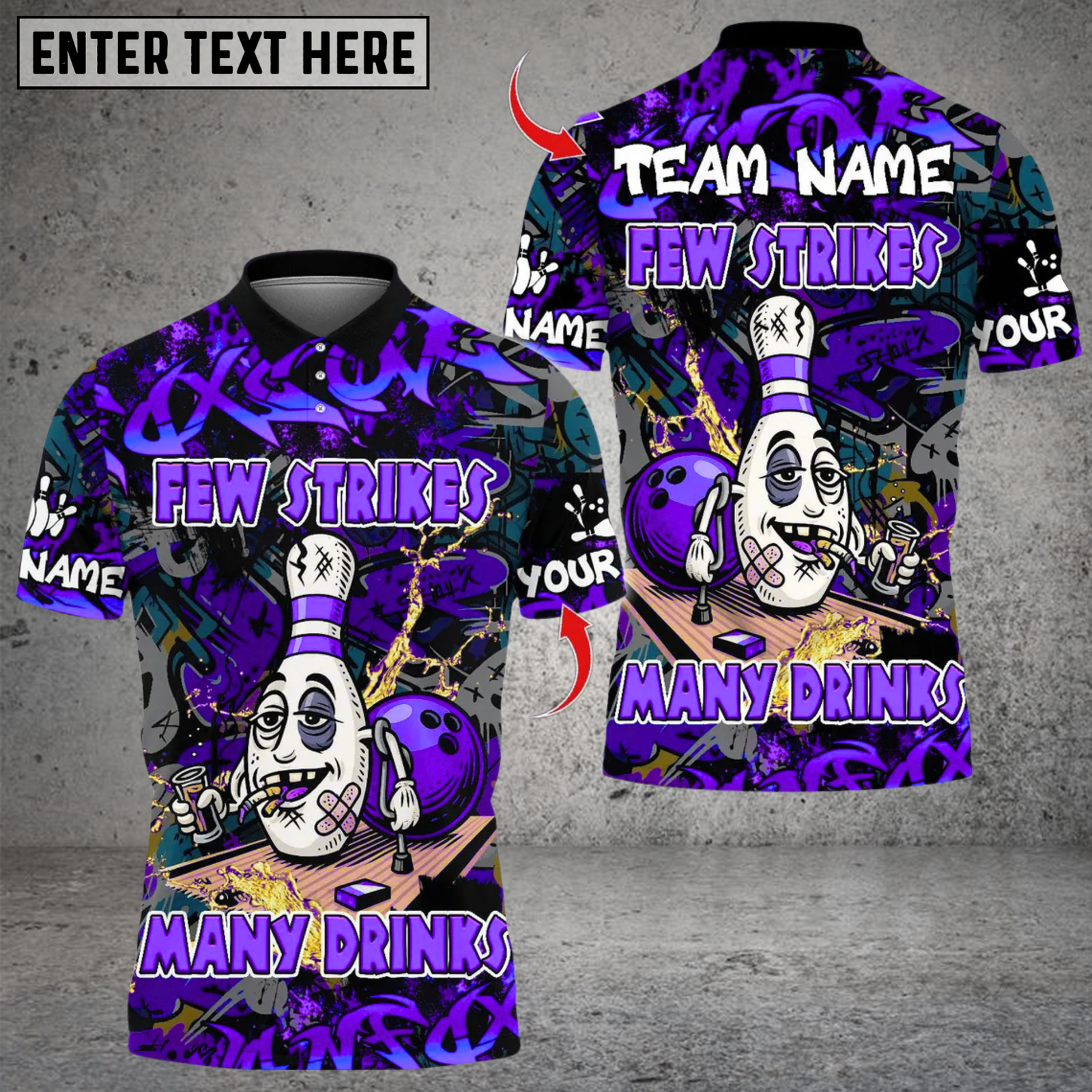 Blisscorners Few Strike Many Drinks Bowling Design Multicolor Customized Name, Team Name 3D Shirts