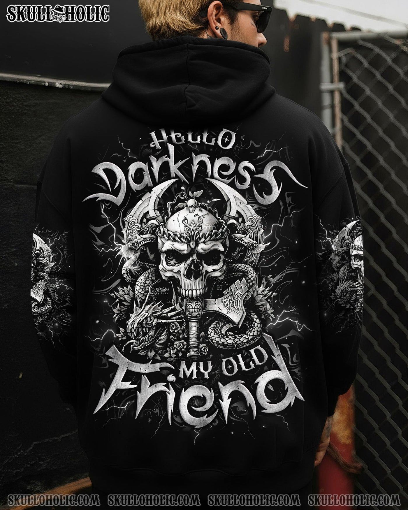 BLISSCORNERS HELLO DARKNESS MY OLD FRIEND AXE SKULL ALL OVER PRINT