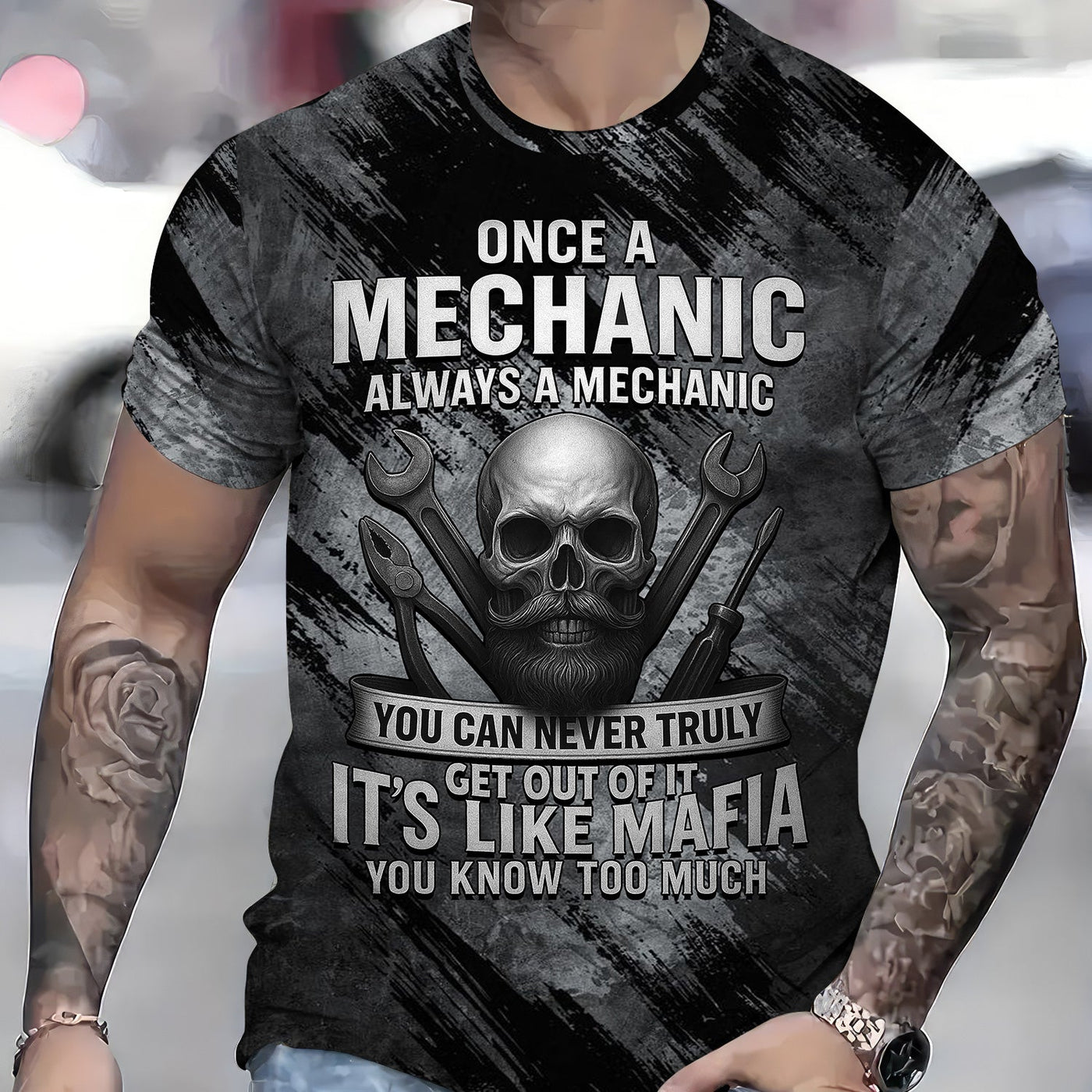 Blisscorners Once A Mechanic Always A Mechanic Shirt Funny Printed Vintage Mechanic Unisex T Shirt Skull and Mechanic Tools Design