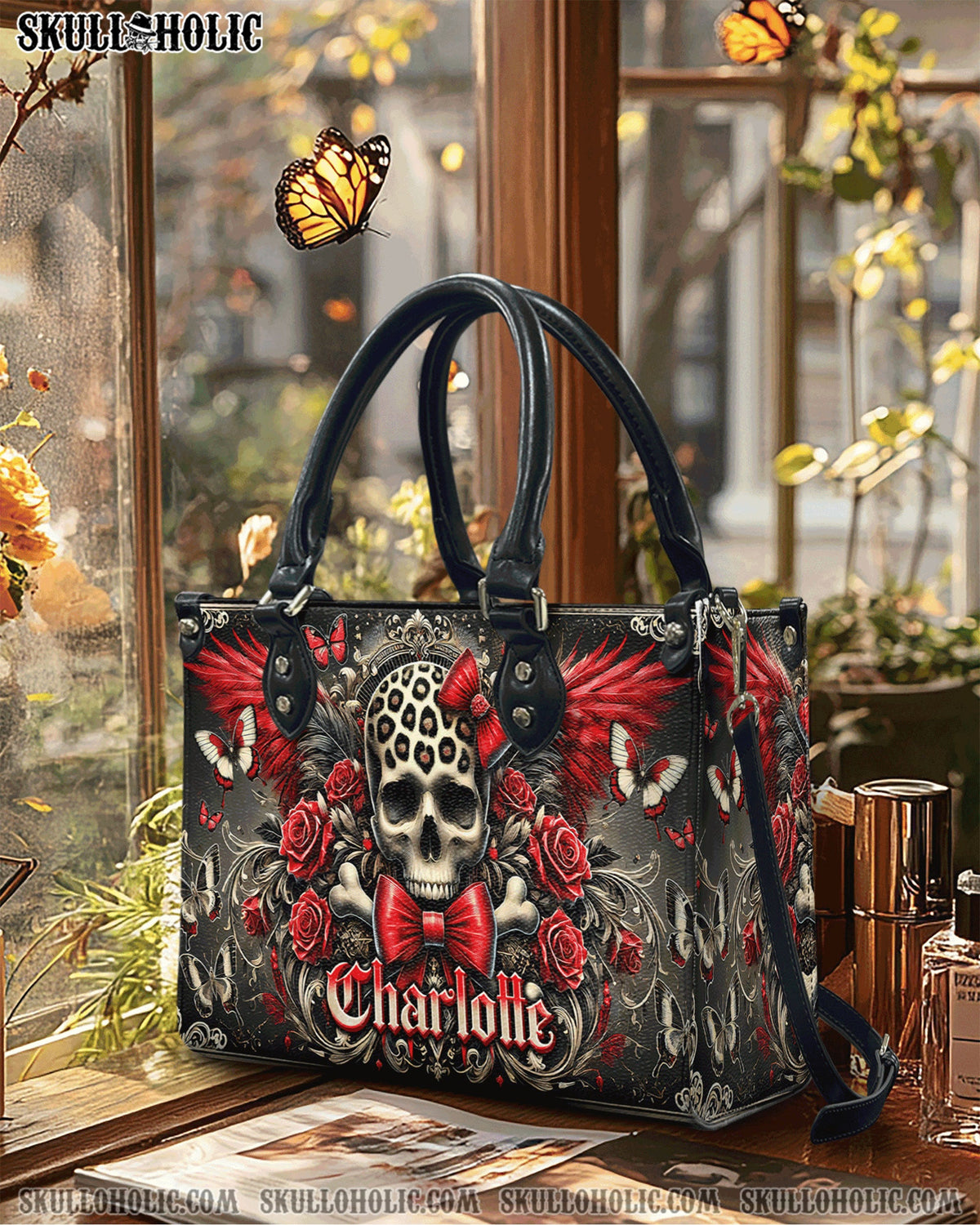 BLISSCORNERS SKULL WITH WINGS LEATHER HANDBAG