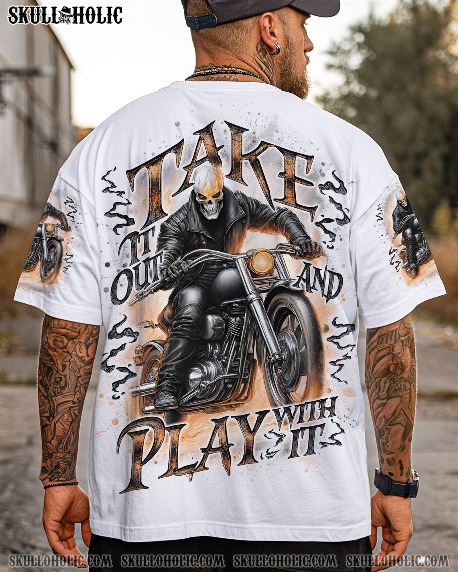 BLISSCORNERS TAKE IT OUT AND PLAY WITH IT BIKER SKULL ALL OVER PRINT