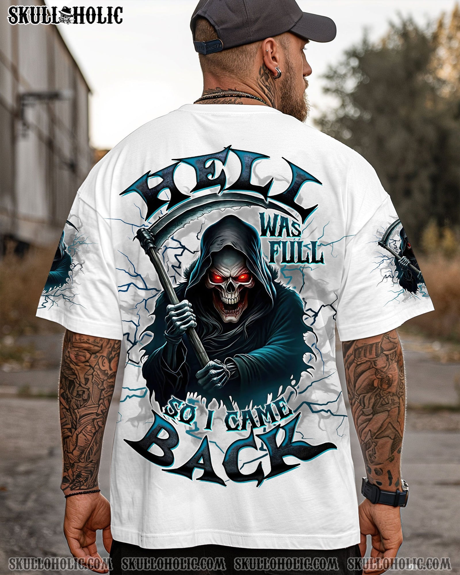 BLISSCORNERS HELL WAS FULL SO I CAME BACK REAPER SKULL ALL OVER PRINT