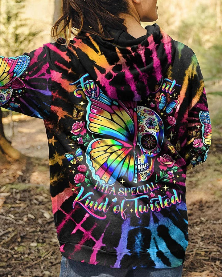 BLISSCORNERS DON'T TRY TO FIGURE ME OUT SKULL BUTTERFLY TIE DYE ALL OVER PRINT