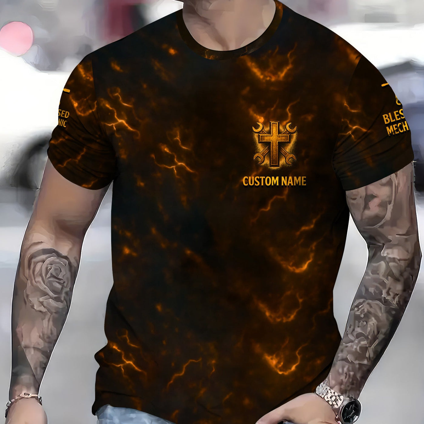 Blisscorners Personalized Mechanic Shirt, Mechanic's Prayer, Wrenchs and Cross Design, Gift For Men