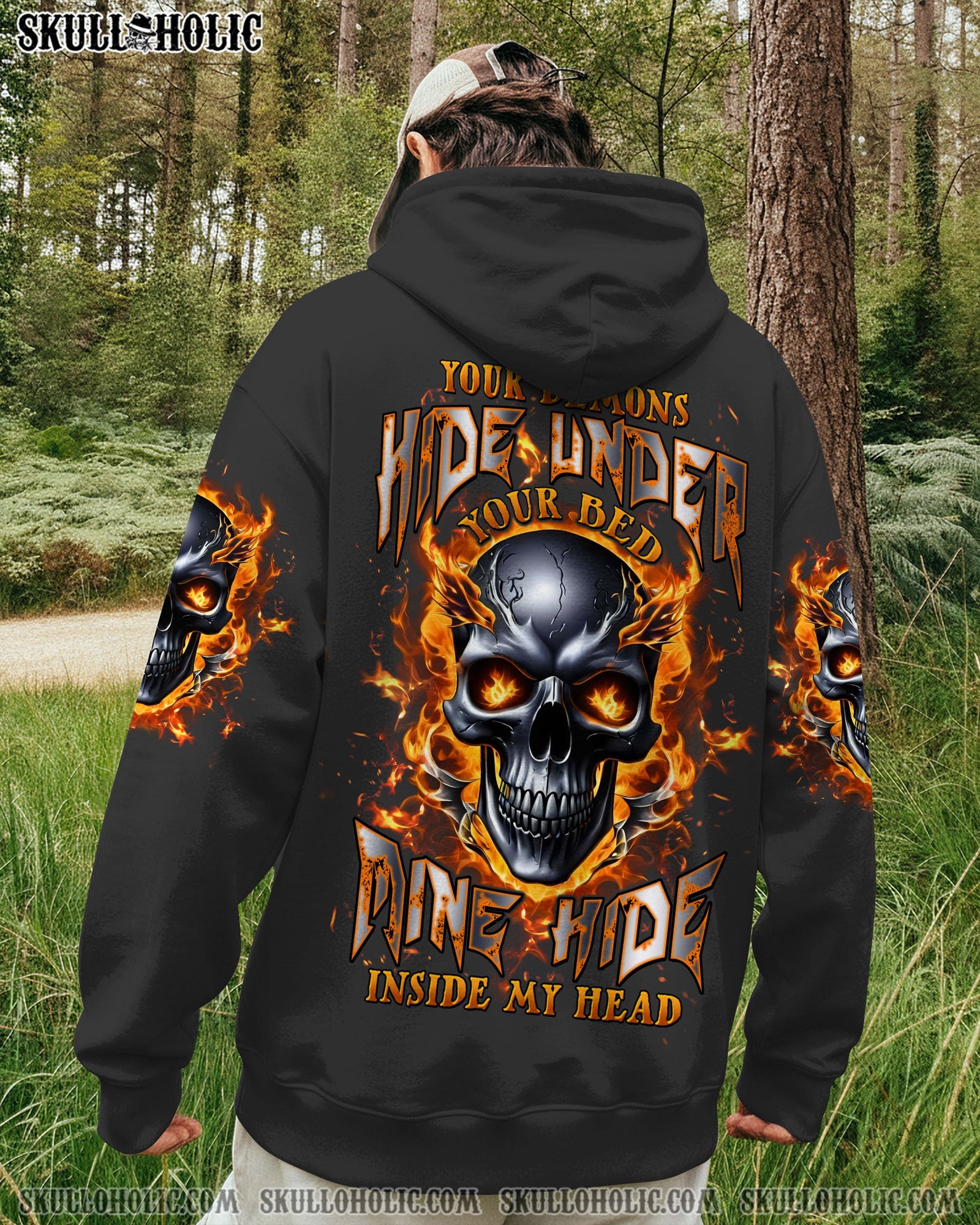 BLISSCORNERS YOUR DEMONS HIDE UNDER YOUR BED FIRE SKULL ALL OVER PRINT