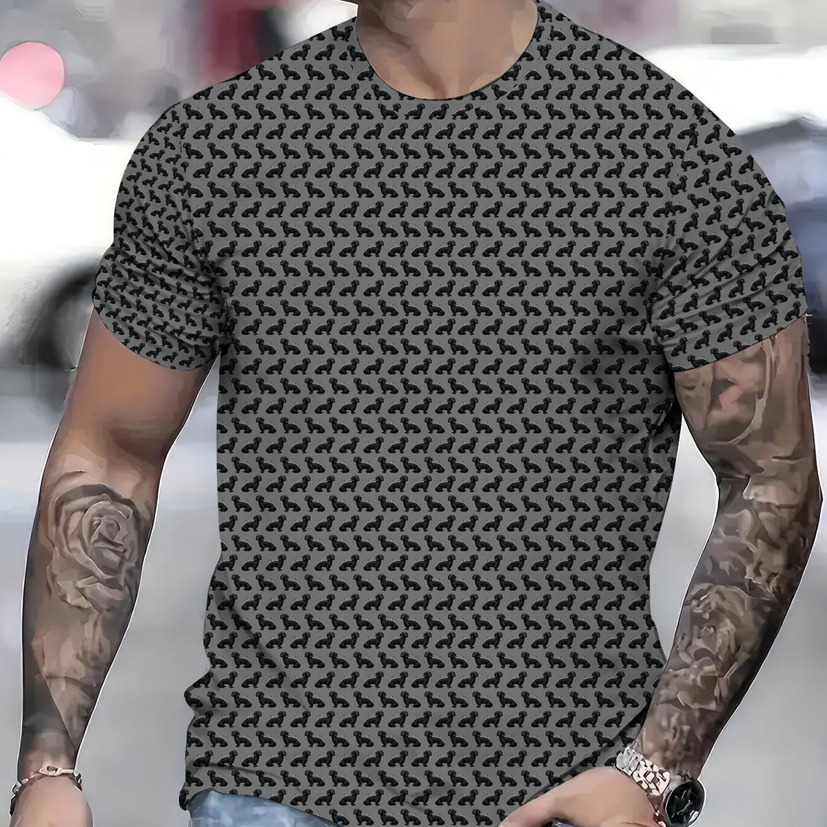 Blisscorners Funny Dog Mechanic Shirt, Dachshund and Wrench Pattern Printed Shirt Presents For Mechanics